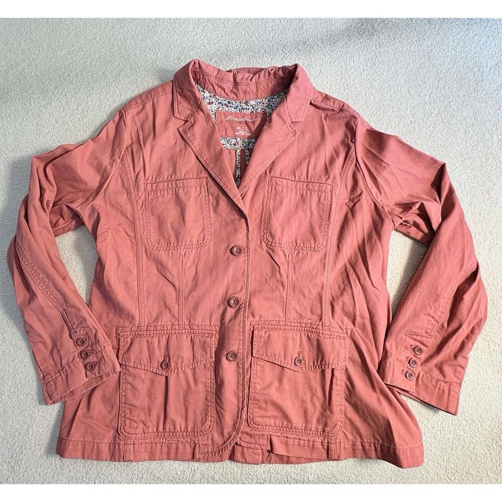Eddie Bauer Womens Legend Wash Jacket Coral Cotton Utility Blazer Coat Size 20